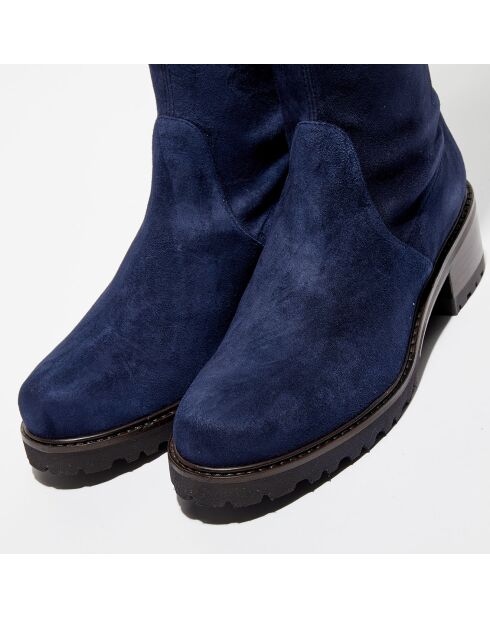 Cuissardes en Velours de Cuir Blaire City bleues - Talon 5 cm