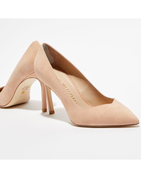 Escarpins en Velours de Cuir Anny beiges - Talon 9 cm
