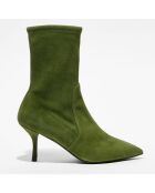 Boots en Velours de Cuir Yvonne 75 vertes - Talon 7.5 cm