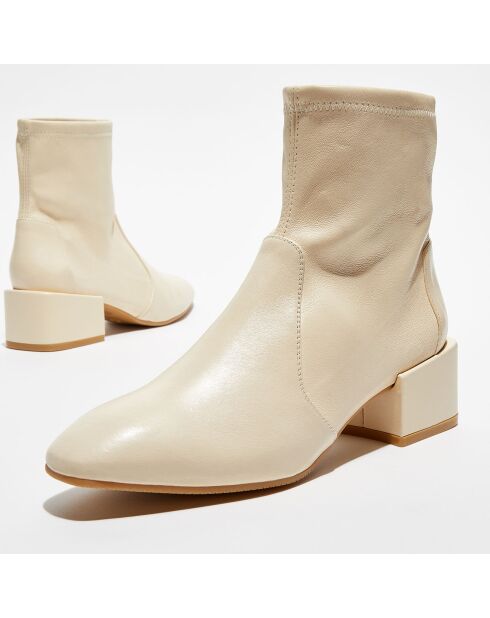 Bottines en Cuir Accordion vanille - Talon 5 cm