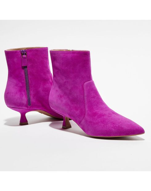 Bottines en Velours de Cuir Melena 50 magenta - Talon 5.5 cm