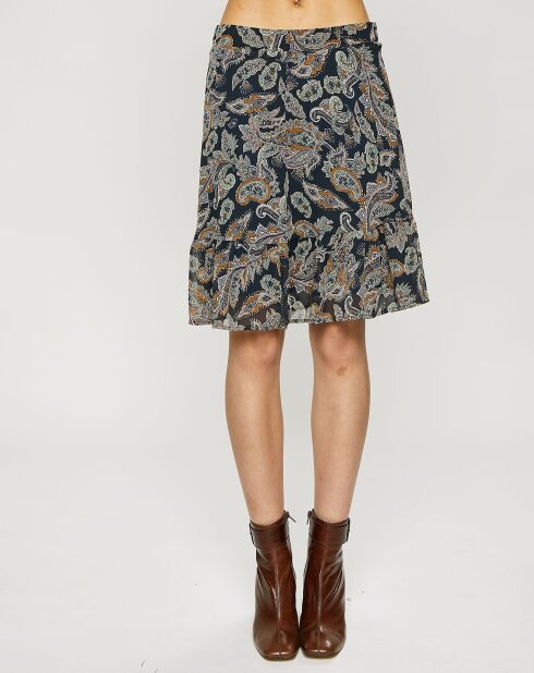 Jupe courte en mousseline à imprimé cachemire bleu/vert