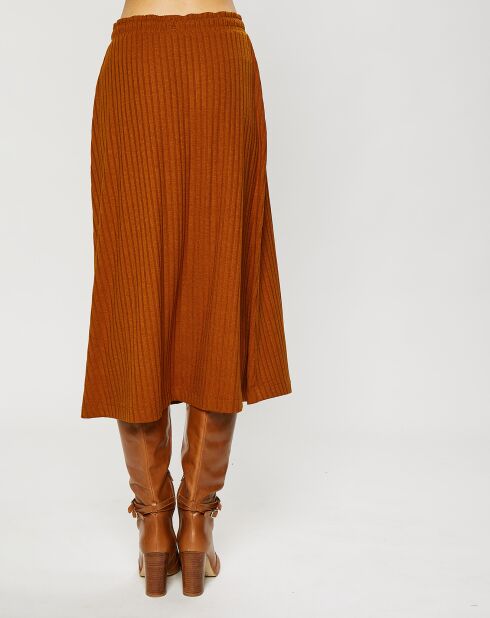 Jupe midi fluide taille élastique marron clair