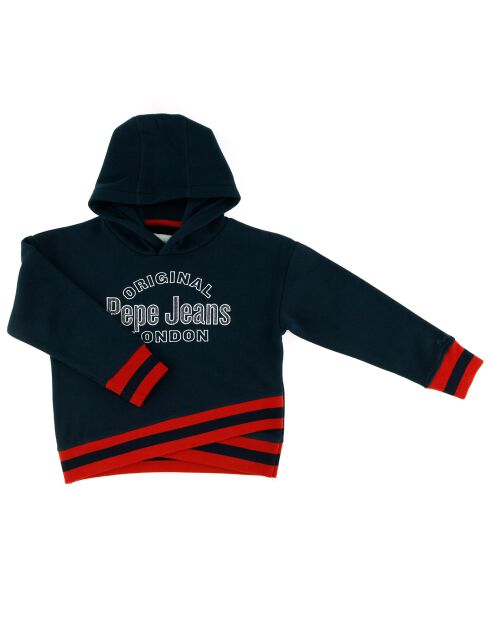 Sweat à capuche en Coton mélangé rayé en bas bleu marine