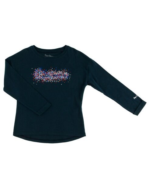 T-Shirt en Coton Impression Sequins bleu marine