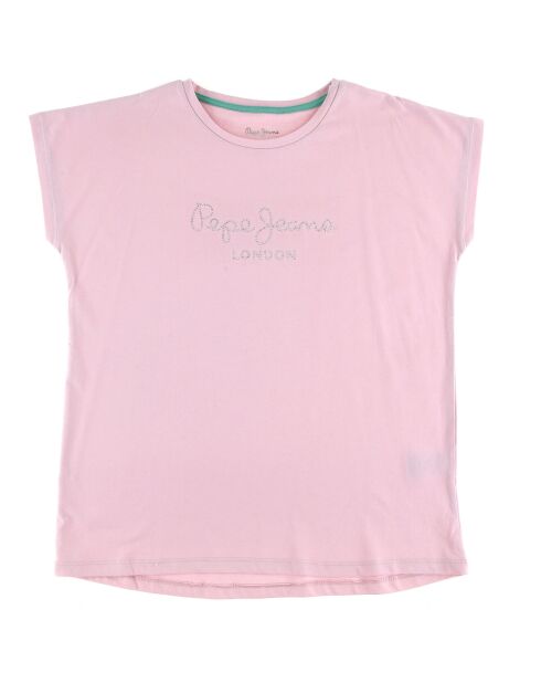 T-Shirt en Coton Nuria logo Strass rose