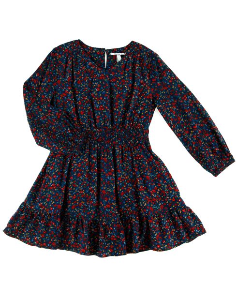 Robe fluide Petites Fleurs bleu/rouge