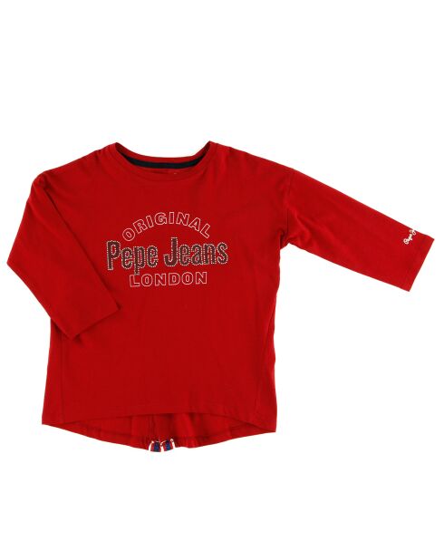 T-Shirt en Coton Logo Strass à bande au dos rouge