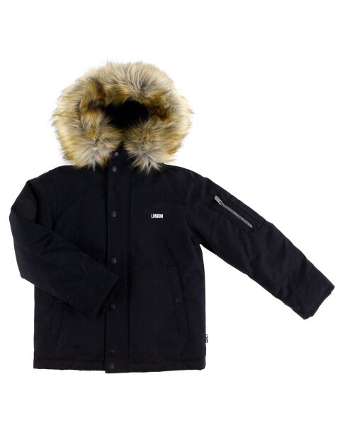 Parka à capuche fausse fourrure noire