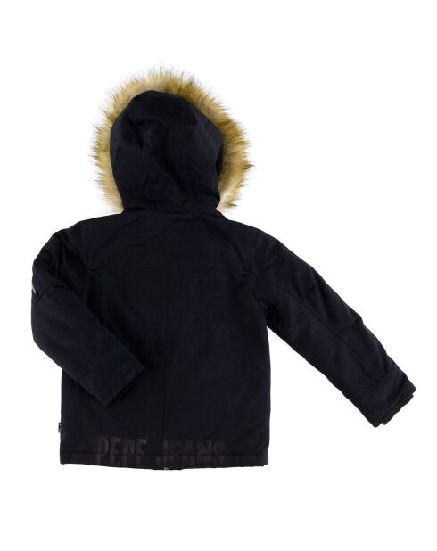 Parka à capuche fausse fourrure noire