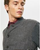 Blouson 100% Laine Tricot imprimé pied-de-poule gris/marron