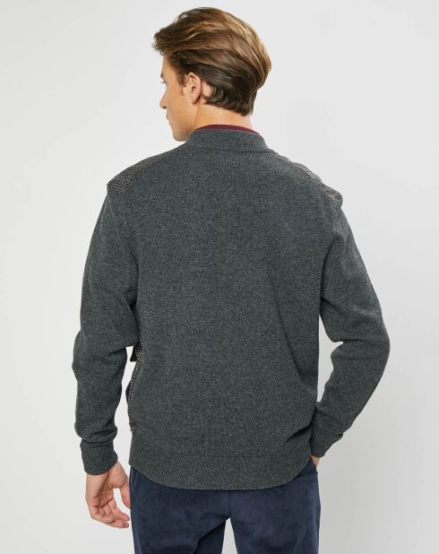 Blouson 100% Laine Tricot imprimé pied-de-poule gris/marron