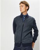 Blouson 100% Laine Tricot imprimé Prince de Galles bleu marine