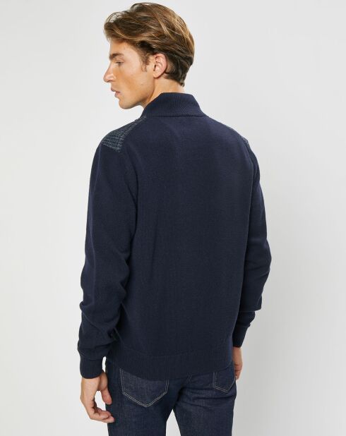 Blouson 100% Laine Tricot imprimé Prince de Galles bleu marine