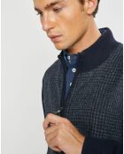 Blouson 100% Laine Tricot imprimé Prince de Galles bleu marine