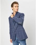 Veste en Laine mélangée Tartan imprimée bleue