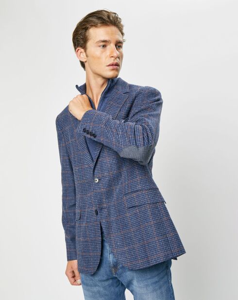 Veste en Laine mélangée Tartan imprimée bleue