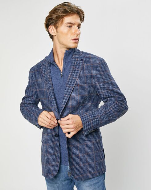 Veste en Laine mélangée Tartan imprimée bleue