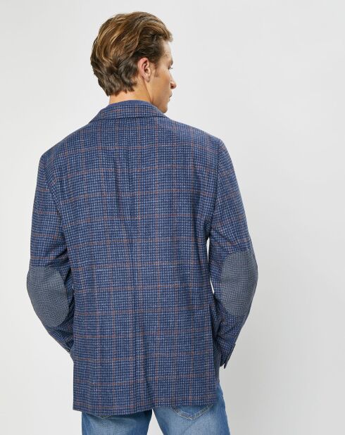 Veste en Laine mélangée Tartan imprimée bleue