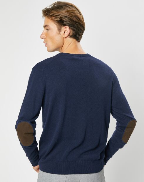 Pull en Laine & cachemire mélangés col V bleu marine