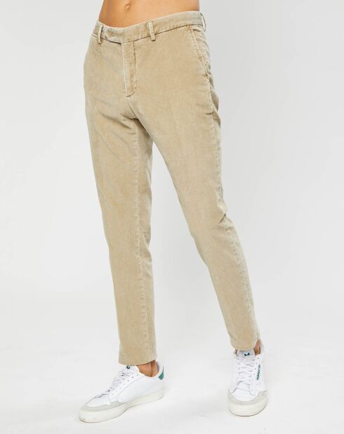 Pantalon Chino Slim en Velours côtelé beige