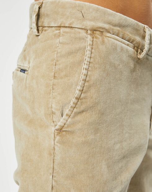 Pantalon Chino Slim en Velours côtelé beige