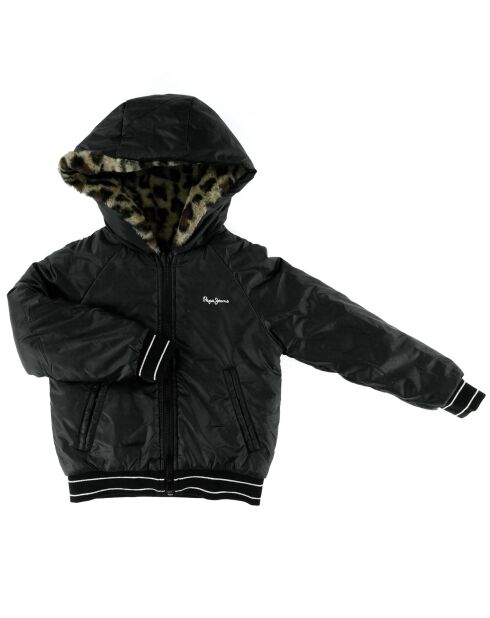 Blouson réversible intérieur fourré Léopard noir