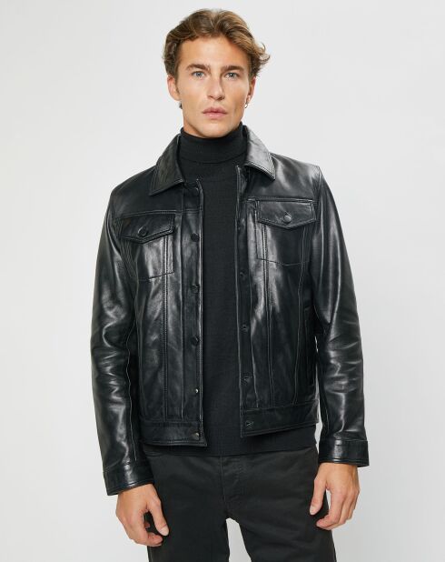 Veste en Cuir d'Agneau David noire