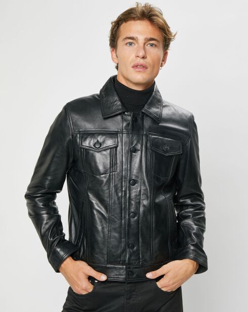 Veste en Cuir d'Agneau David noire