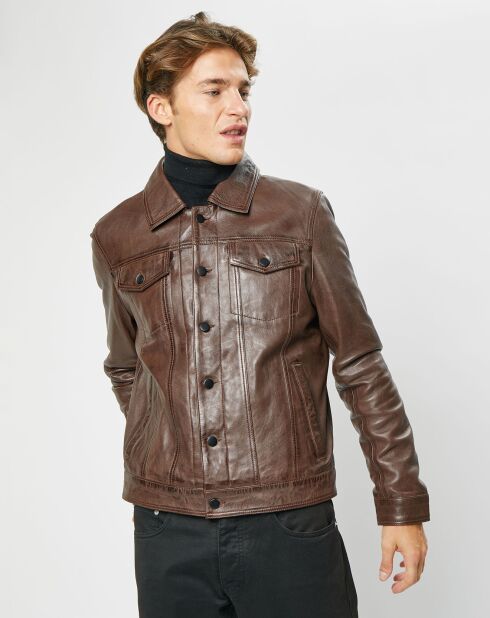 Veste en Cuir d'Agneau David wood