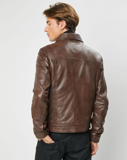 Veste en Cuir d'Agneau David wood