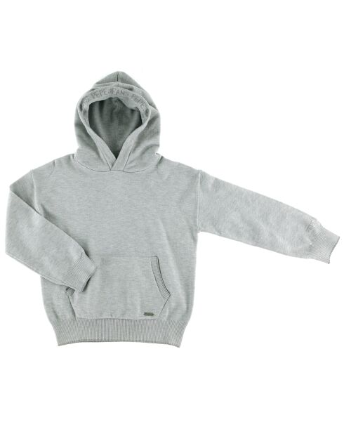 Pull à capuche en Maille mélangée lisérés irisés gris