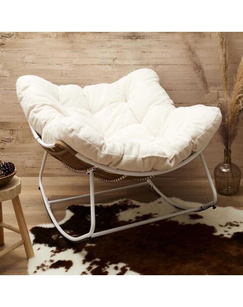 Fauteuil Bouclette Odin blanc/marron - 96x75x110 cm