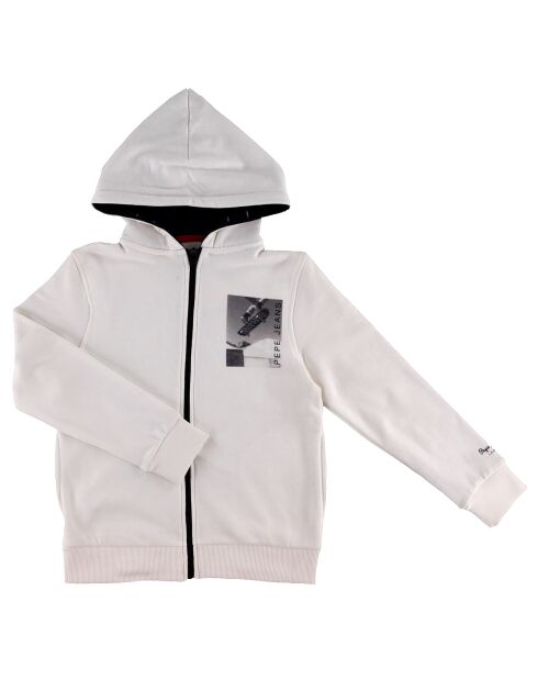 Sweat zippé en Coton à capuche blanc