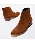 Chelsea Boots en Velours de Cuir Carrie marron