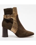 Bottines en Cuir Marisa kaki/doré - Talon 7 cm