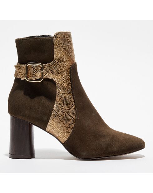 Bottines en Cuir Marisa kaki/doré - Talon 7 cm