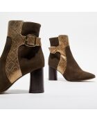 Bottines en Cuir Marisa kaki/doré - Talon 7 cm