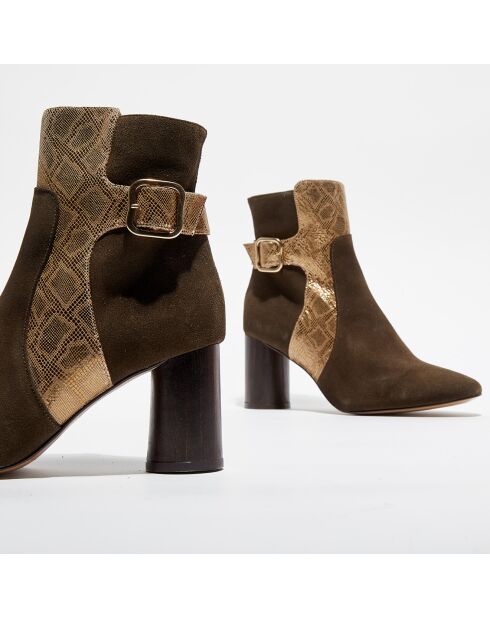 Bottines en Cuir Marisa kaki/doré - Talon 7 cm