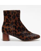 Bottines en Velours de Cuir Danae Léopard - Talon 4,5 cm