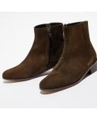 Chelsea Boots en Velours de Cuir Milie kaki