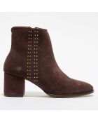 Bottines en Velours de Cuir chocolat - Talon 5 cm