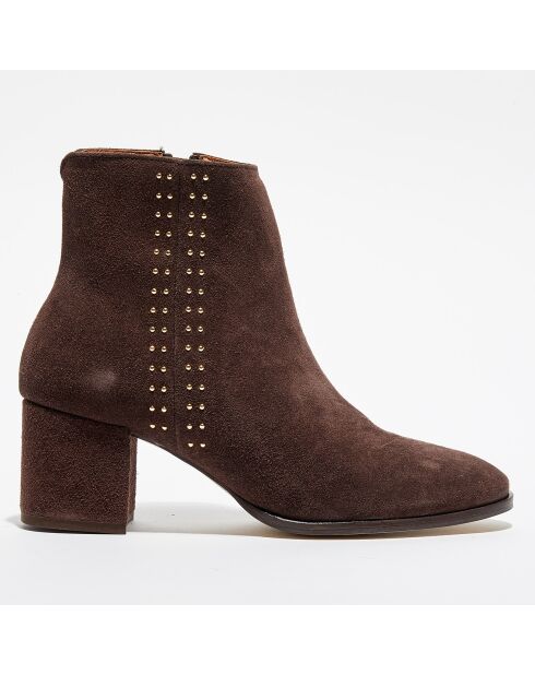 Bottines en Velours de Cuir chocolat - Talon 5 cm