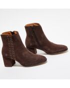 Bottines en Velours de Cuir chocolat - Talon 5 cm