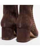 Bottines en Velours de Cuir chocolat - Talon 5 cm