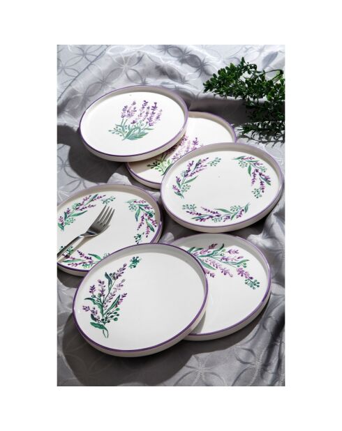 6 Assiettes à dessert Tokyo Lavanta violet/vert/blanc - D.19 cm