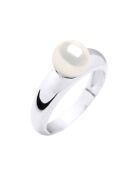 Bague Jonc Bombé Or Blanc & Perle de Culture d'Eau Douce Ronde blanc naturel