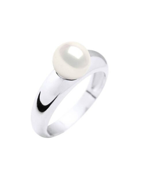 Bague Jonc Bombé Or Blanc & Perle de Culture d'Eau Douce Ronde blanc naturel