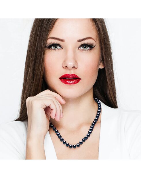 Collier Or Blanc & Perles d'Eau Douce Rondes noires