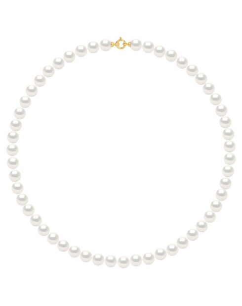 Collier Or Jaune & Perles d'Eau Douce Rondes blanc naturel